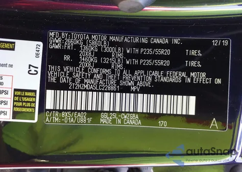 2020 Lexus Rx 350 из США, поврежденный, VIN 2T2HZMDA5LC228861